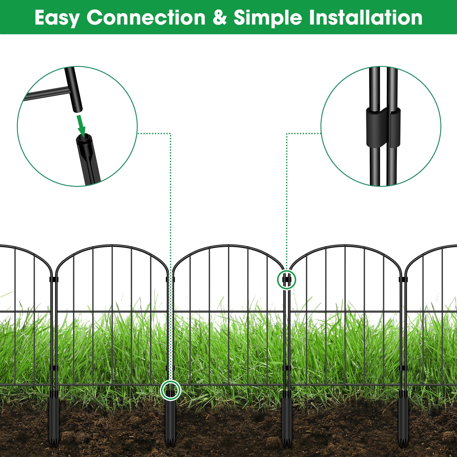 10-Pack Arch Garden Fence with Plastic Stakes, No-Dig Metal Pet Barrier for Flower Bed Border