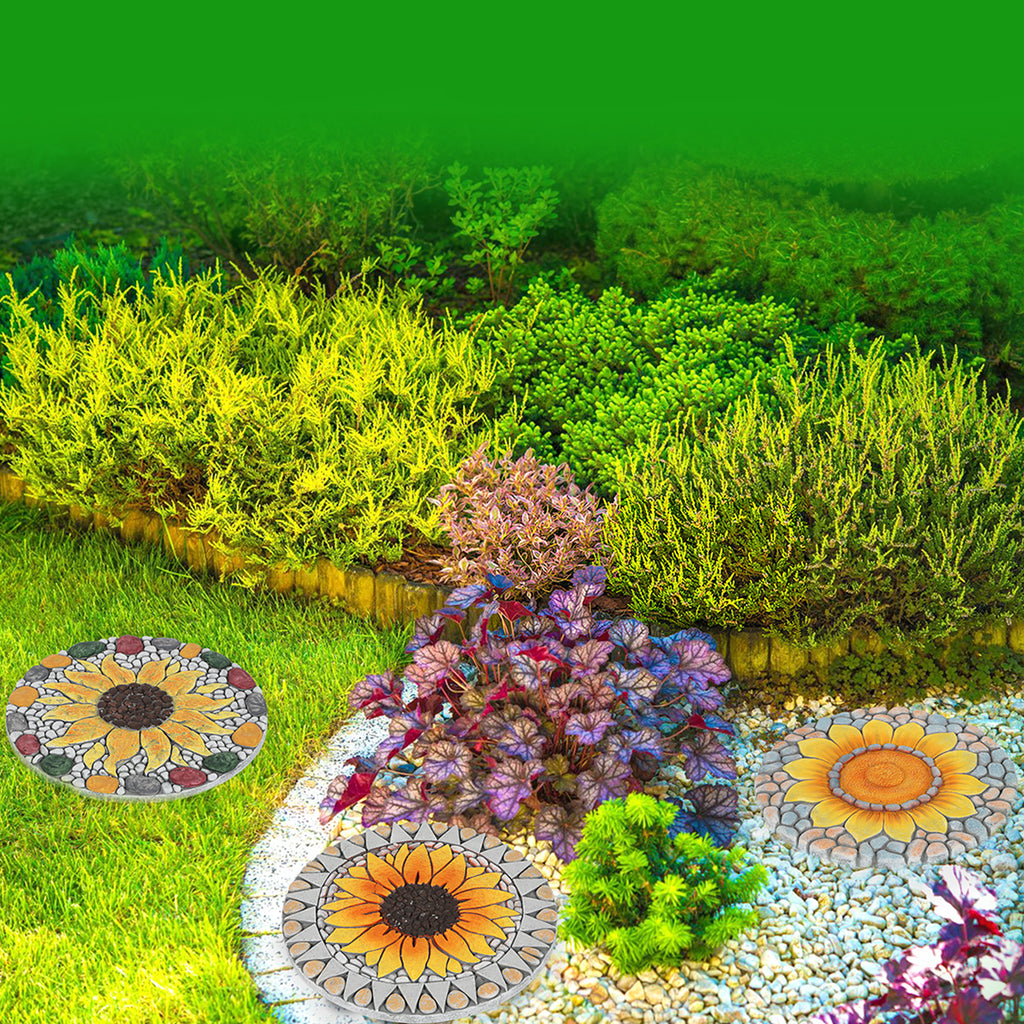 3-Pack Sunflower Decorative Garden Stepping Stones, 10-Inch Round Non-Slip Resin Path Stones for Yard Patio & Walkway