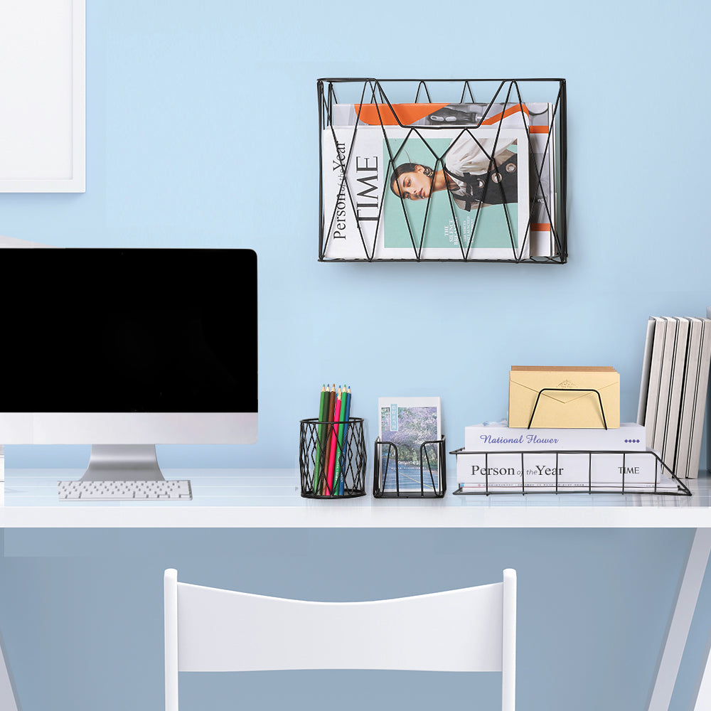5-Piece Wire Mesh Desk Organizer Set - Office Accessories with File Tray, Pen Holder, and Note Pad Stand