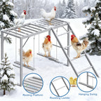 Chicken Perch Playground with Swing Set, Grey Wooden Chicken Activity Toy with Roosting Bars, Ladder & Swings for Coop, Holds 4-6 Chickens