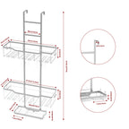 70cm Height Adjustable Over Shower Glass Caddy, 3-Tier Stainless Steel Hanging Bathroom Shelf with Soap Tray & Multi Hooks, Drill-Free Shower Organizer for Bathroom, Shower Stall