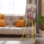 46inches H Vintage Metal Scroll Display Easel - Adjustable Floor Standing Art & Sign Holder