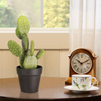 15.7" Artificial Cactus Potted Plant, Faux Desert Prickly Pear Cactus in Black Planter for Modern Home Office Decor