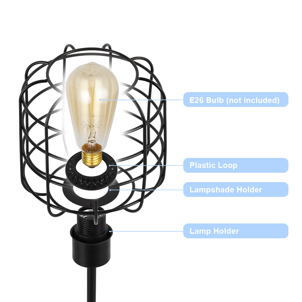 Industrial Metal Cage Table Lamp, Vintage Bedside Nightstand Light for Minimalist Decor.