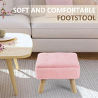 Small Storage Ottoman Foot Stool, Pink Faux Teddy Fur Footrest Stool with Wooden Legs, Multi-Purpose Shoe Changing Bench for Living Room, Bedroom, Entryway, Office