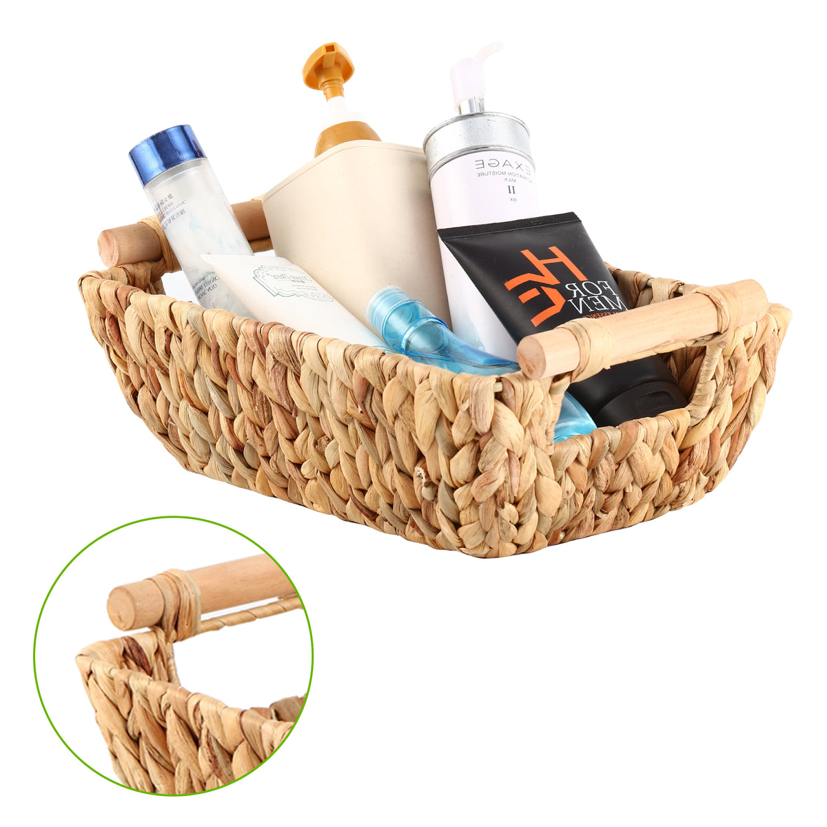 Wicker Storage Baskets for Organizing Hand-Woven Storage Baskets Decorative Organizing bins with Wood Handles for Shelves, Home Organization