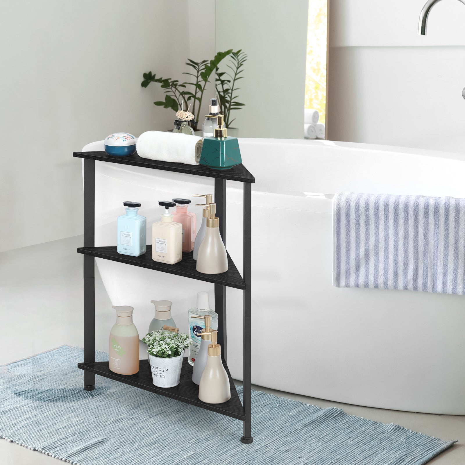 3-Tier Corner Shelf Stand, Triangle Side Table for Small Spaces, Floating Style Display Rack for Home