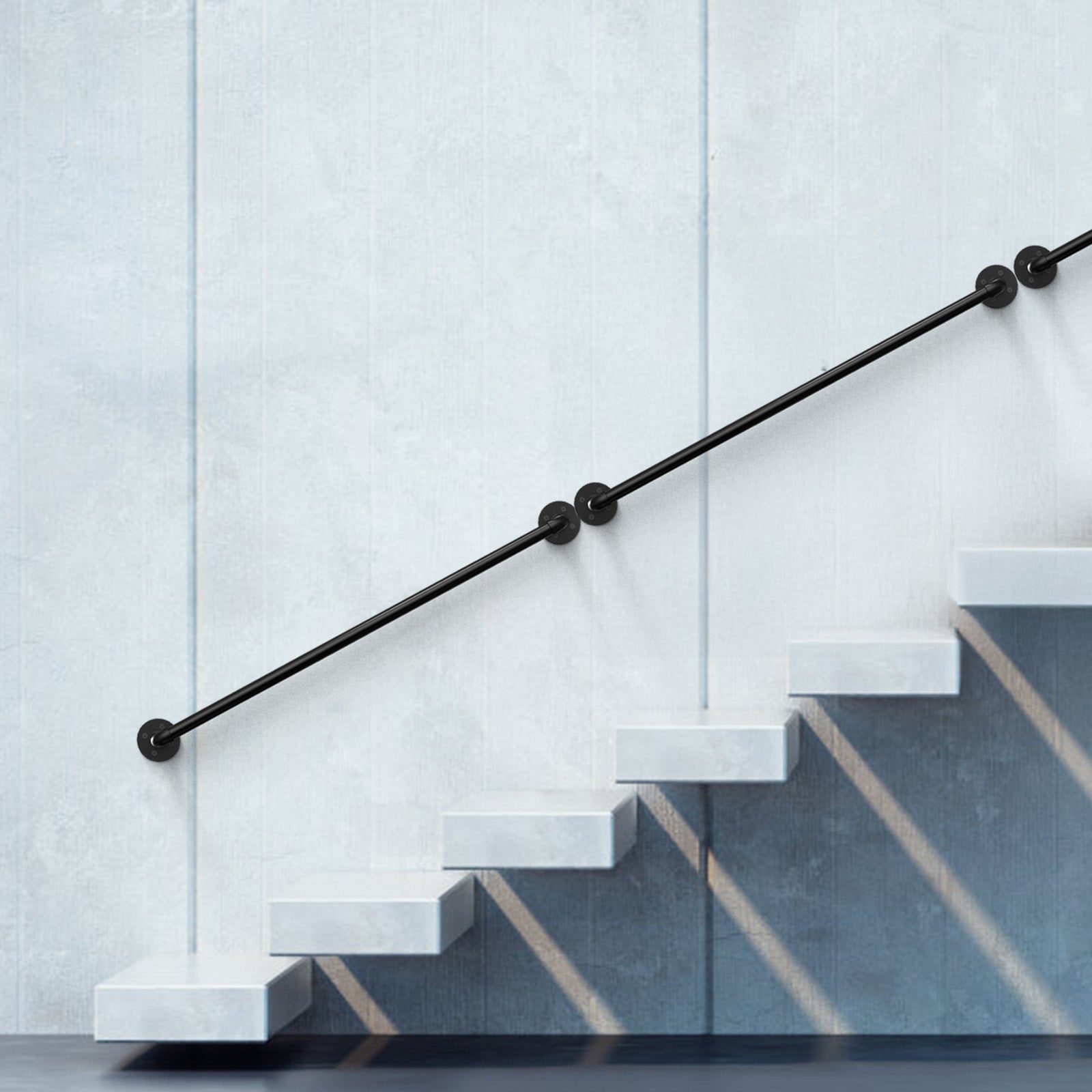 Industrial Pipe Stair Handrail Indoor 3 Pack 3.2 FT Pipe Stair Hand Railing Wall Mounted Handrails for Indoor Stairs Hand Rails for Outdoor Steps Handrail Grab Bar Bracket