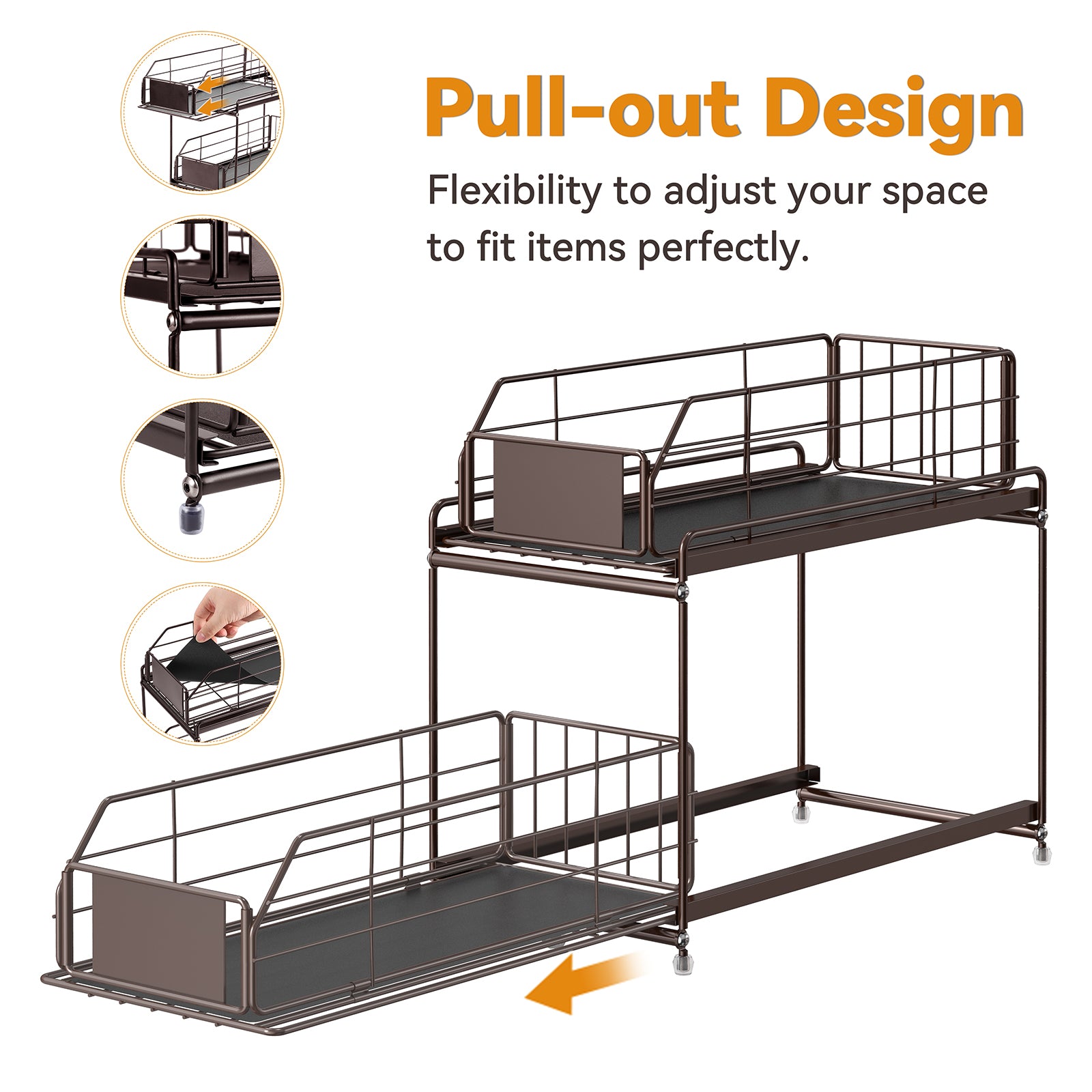 Set of 2 Under Sink Organizers -2-Tier Pull-Out Sliding Basket Storage Shelves
