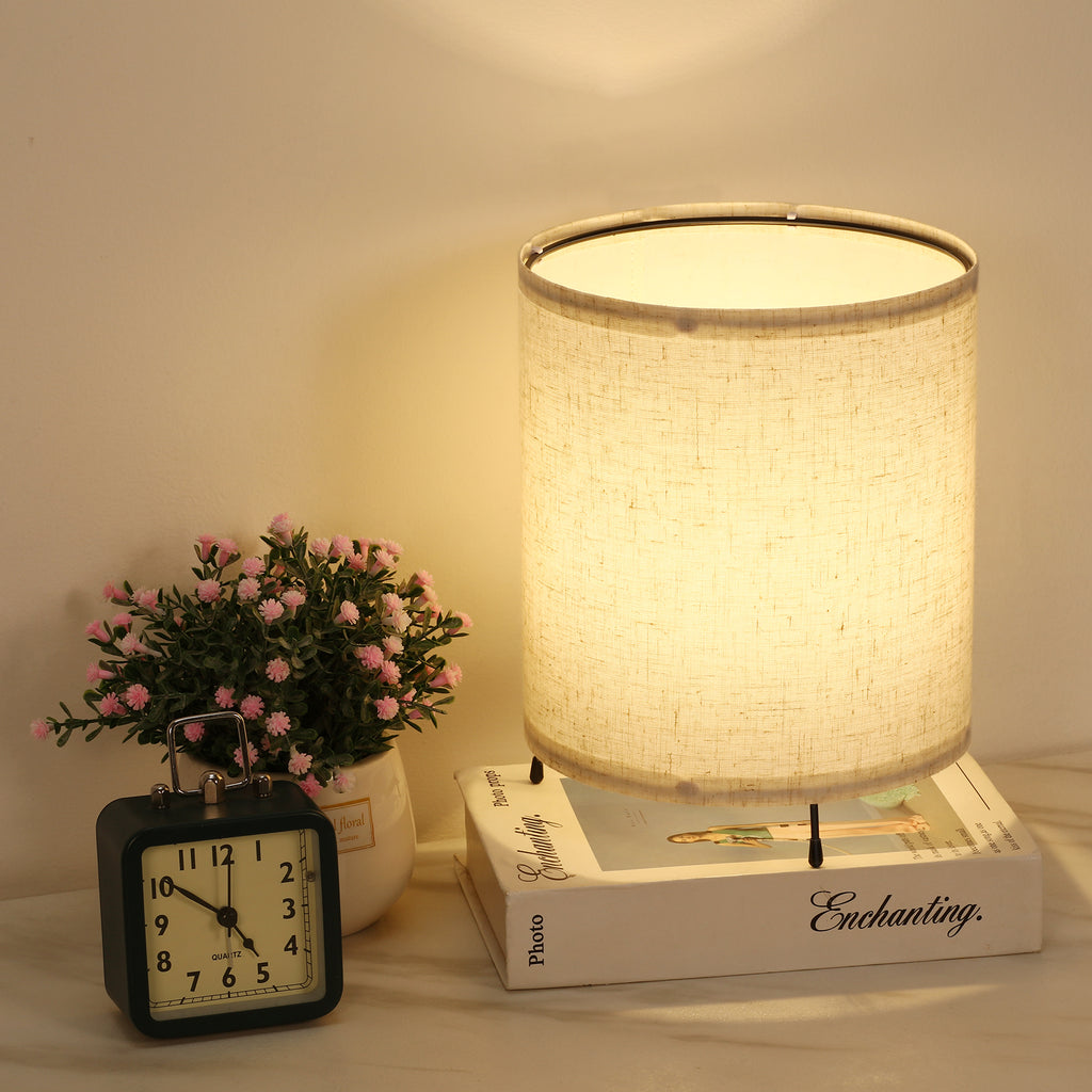 Modern Simple Desk Lamp with Linen Fabric Shade， Multifunction Eye Protection Table Light.