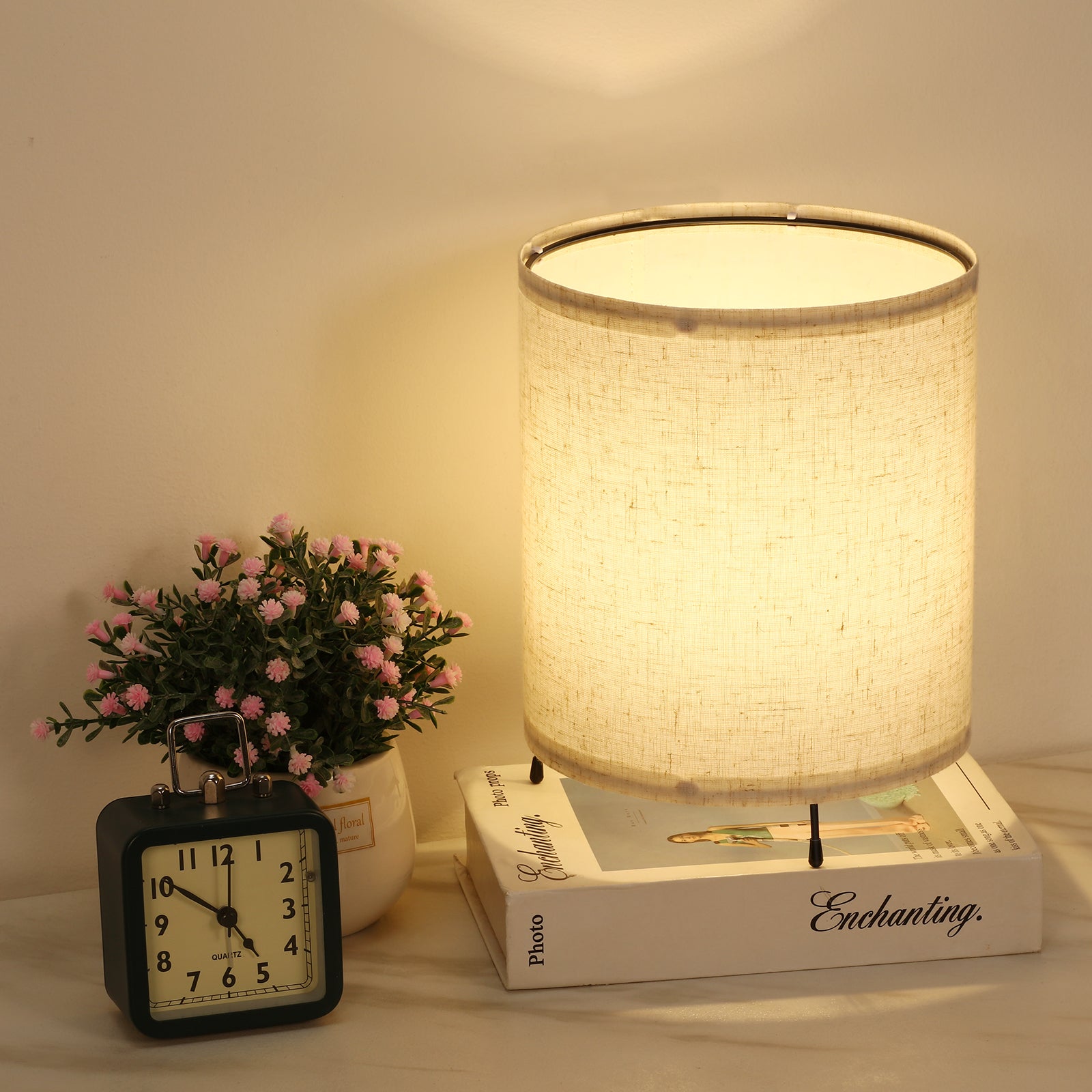 Modern Simple Desk Lamp with Linen Fabric Shade， Multifunction Eye Protection Table Light.