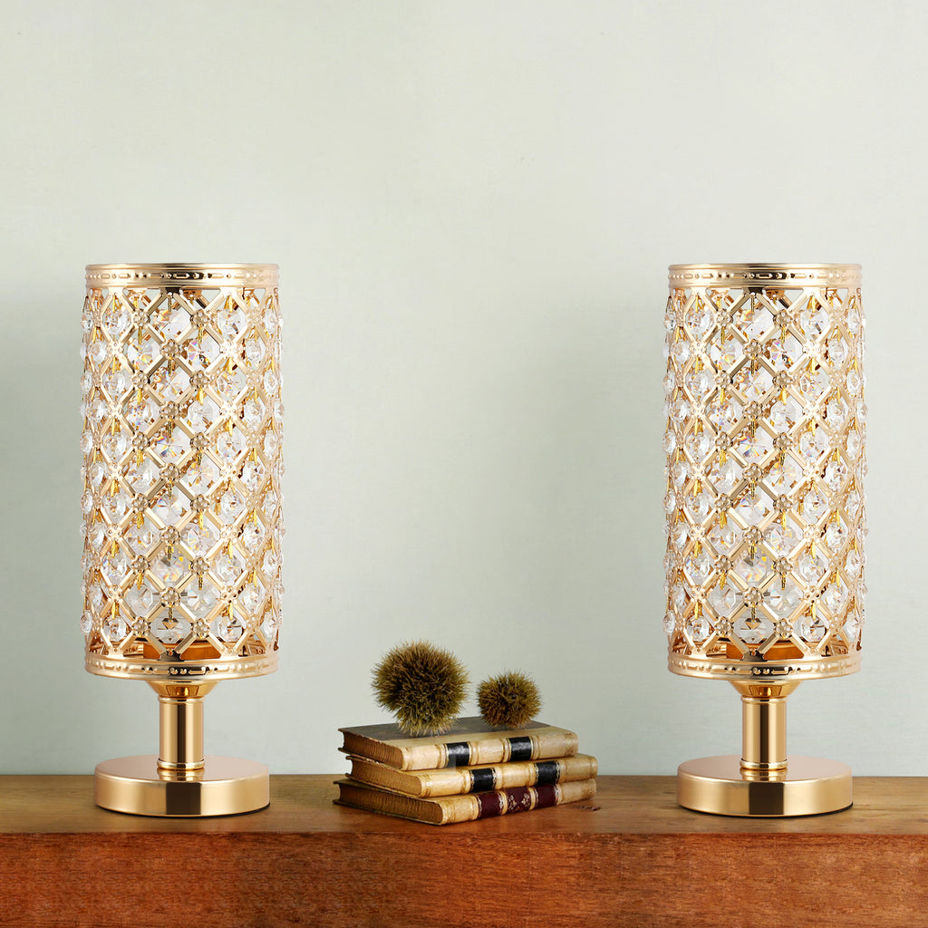 Luxury Gold K9 Crystal Table Lamp, Modern Decorative Nightstand Lamp with Hollow Metal Base for Bedroom