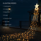 12FT Christmas Waterfall Lights with 14inch Star Topper - 350 LED Outdoor Star String Lights for Yard