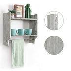 2-Tier Rustic Bathroom Shelf with Towel Bar for for Bathroom/Living Room/Kitchen/Bedroom, Wall Mounted Bathroom Shelf above Toilet Storage Cabinet, Gray-Green