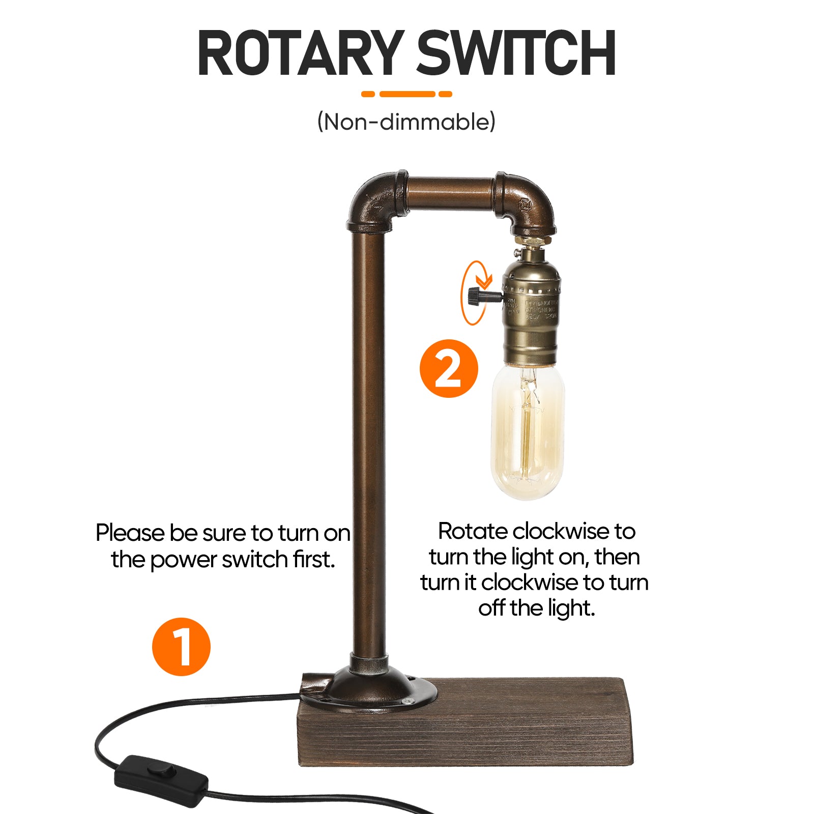 Industrial Arched Pipe Table Lamp Set with Wood Base (Set of 2)，Retro Steampunk Edison Desk Lights.
