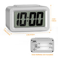 Silver Compact Digital Alarm Clock with Auto Backlight, Snooze & Brightness Dimmer, Battery-Powered LED Clock for Bedside & Desk