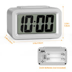 Silver Compact Digital Alarm Clock with Auto Backlight, Snooze & Brightness Dimmer, Battery-Powered LED Clock for Bedside & Desk