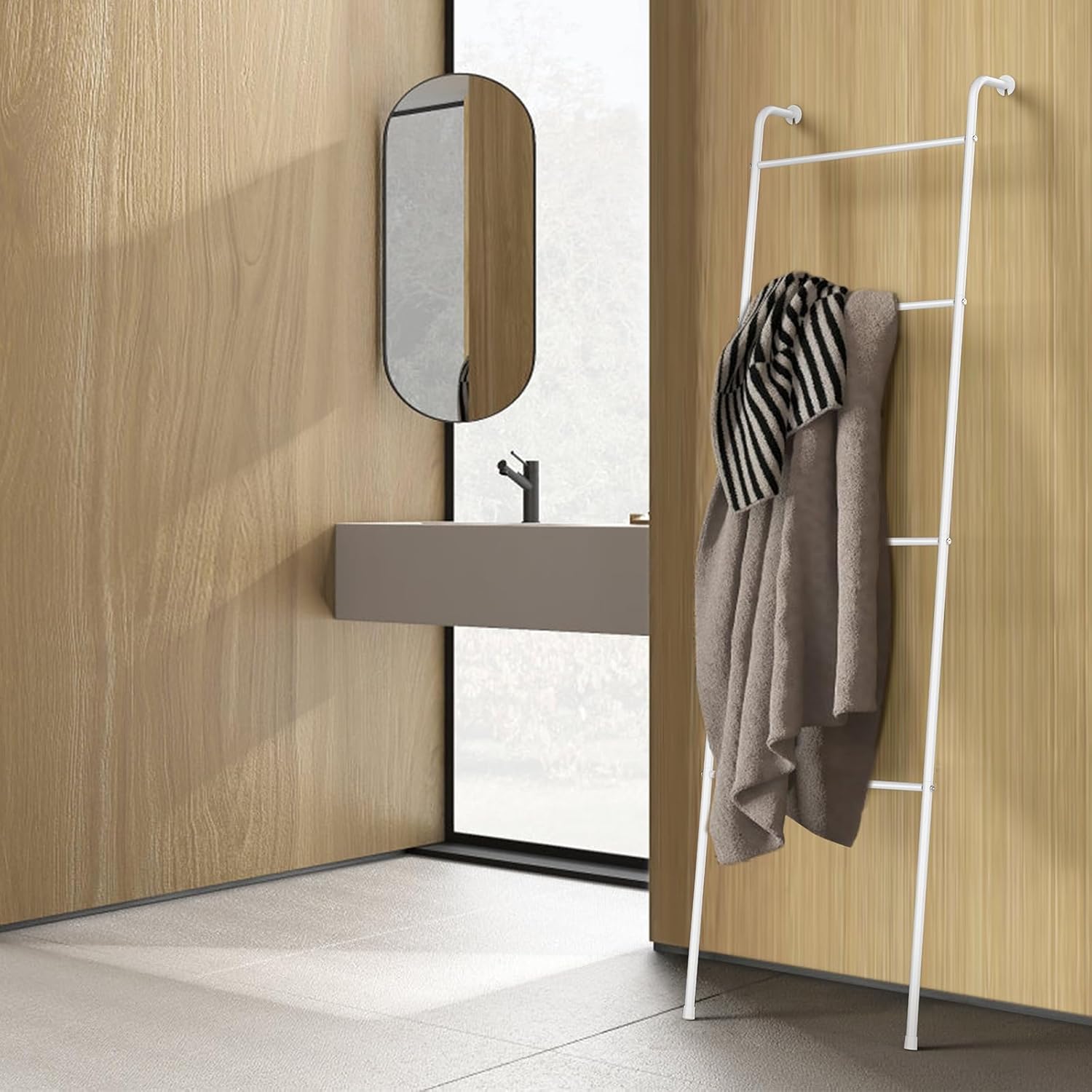 Minimalist Metal Blanket Ladder | Industrial Lean-to Towel & Quilt Rack