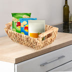 Handwoven Bathroom Storage Baskets with Wood Handles, Natural Water Hyacinth Organizer for Shelves, Closet, and Bedroom,