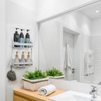 2 Tier Hanging Plastic Shower Shelves, Floating Shelves, Bathroom Shower Hanging Basket with Hooks and Soap Container
