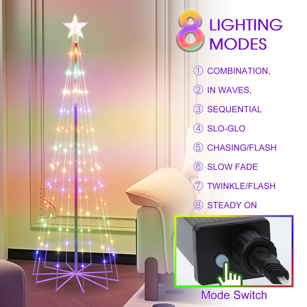 6' Animated LED Outdoor Christmas Tree - Multicolor Lightshow Cone Tree with Topper Star