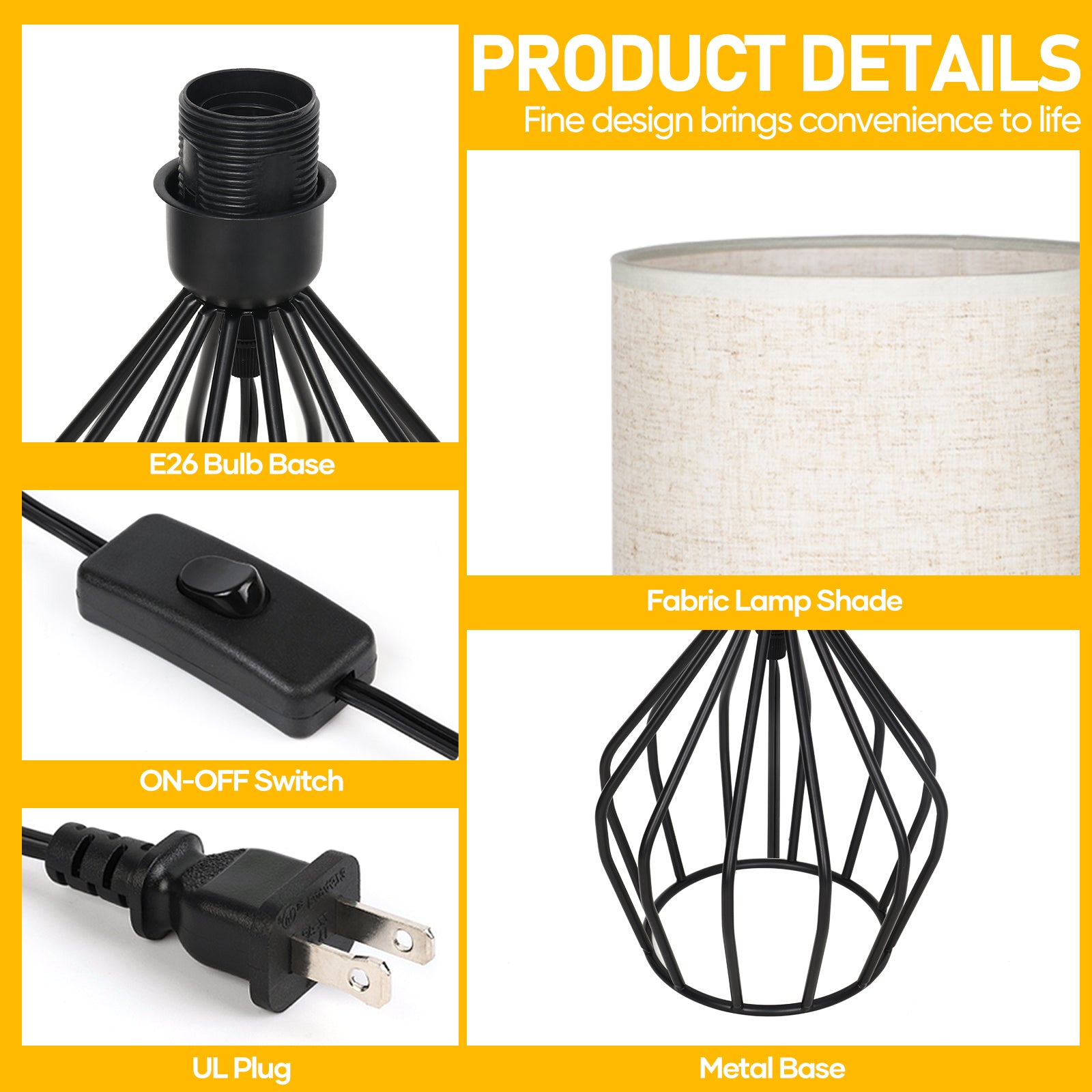 Aura Cage Bedside Lamp | Modern Minimalist Accent Light with Linen Shade