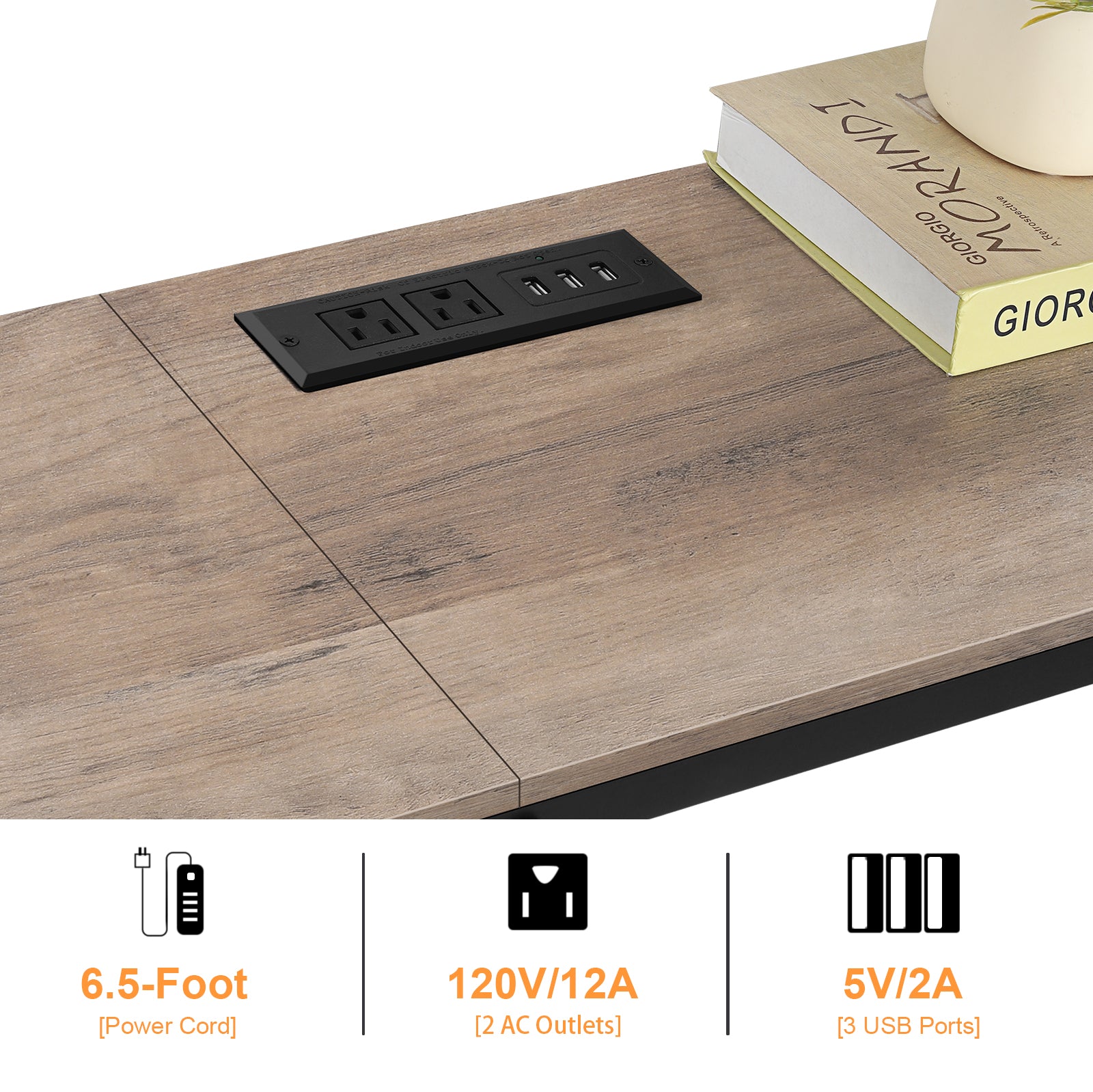 Modern Console Table with Charging Station, Outlet & Hooks - Narrow Long Entryway Table for Living Room, Foyer, Corridor (Skinny Couch Table Behind Sofa)