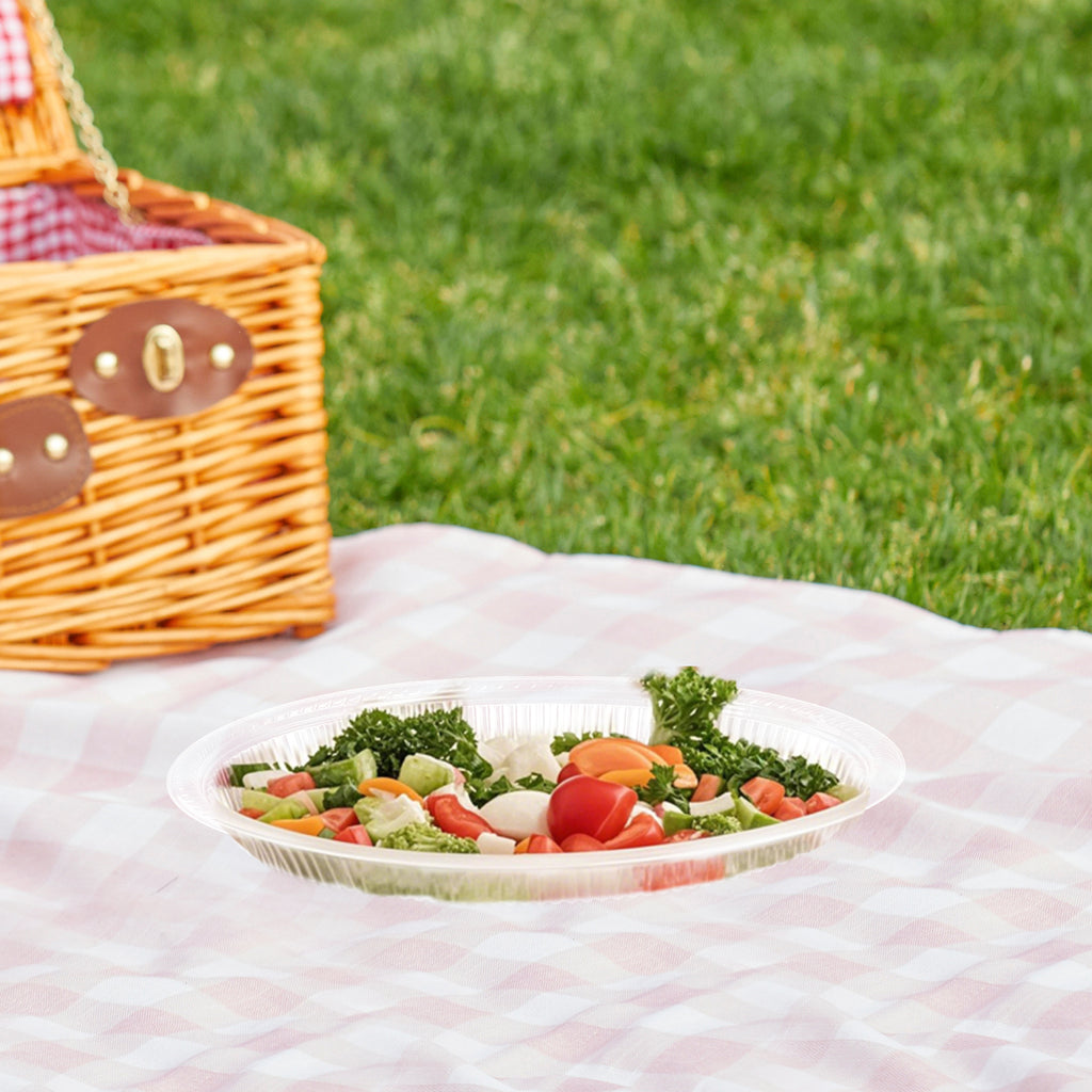 50-Piece White Round Disposable Lunch Plates - Microwave Safe Plastic Serving Trays - Heavy Duty Party Supplies for Events