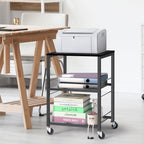 3-Tier Black Rolling Side Table with Wheels, Industrial End Table with Storage Shelves, Mobile Nightstand for Small Spaces, Bedroom, Living Room, Kitchen & Office