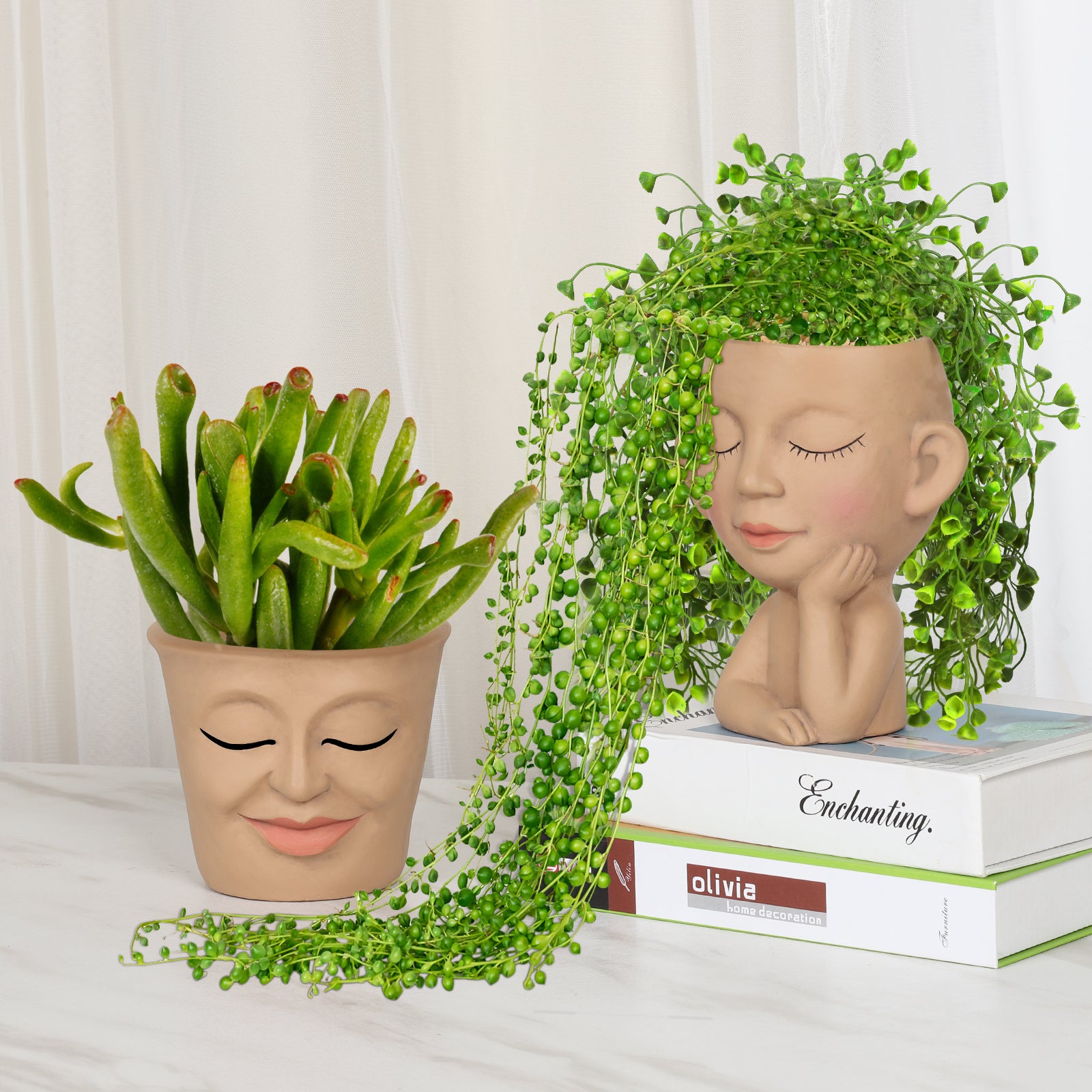 2-Pack Face Planter Pots with Drainage Hole - Cute Lady Head Succulent Pots for Indoor/Outdoor Decor