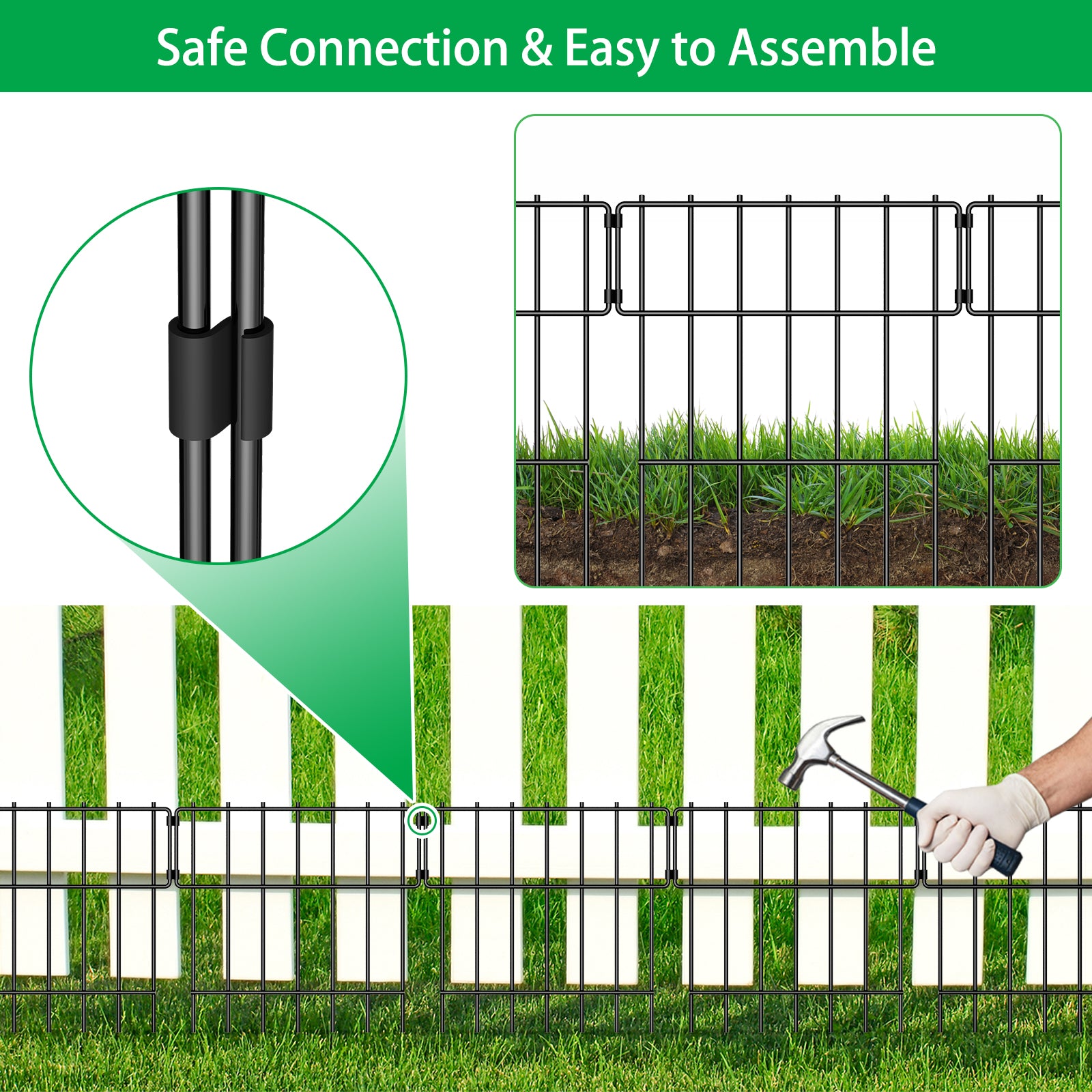 10-Pack Garden Fence Animal Barrier, Rustproof Metal Short Panels No-Dig Fencing for Yard & Flower Beds,