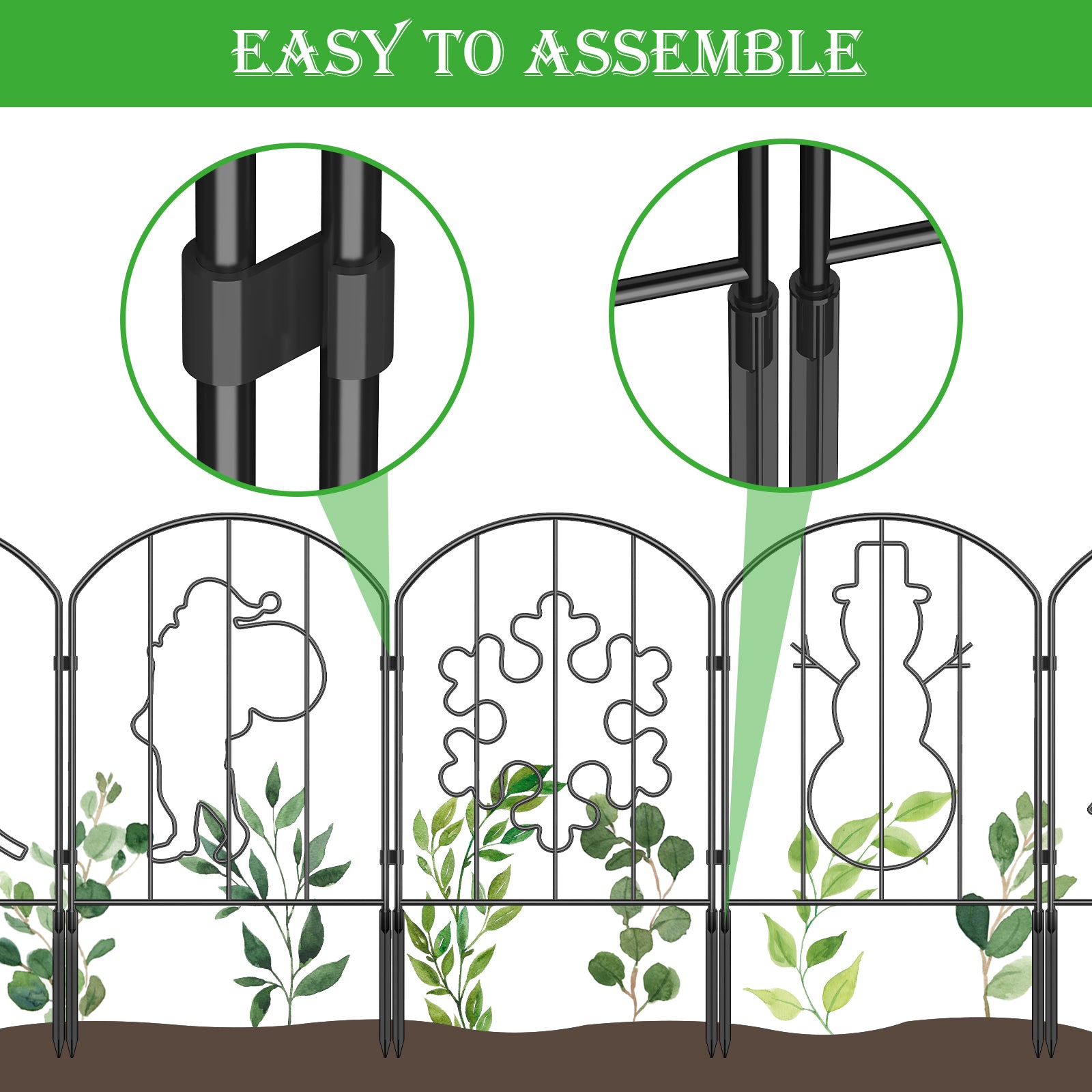 10-Panel Christmas Pattern Garden Fence - 10.4FT Metal Landscape Border with Festive Silhouettes