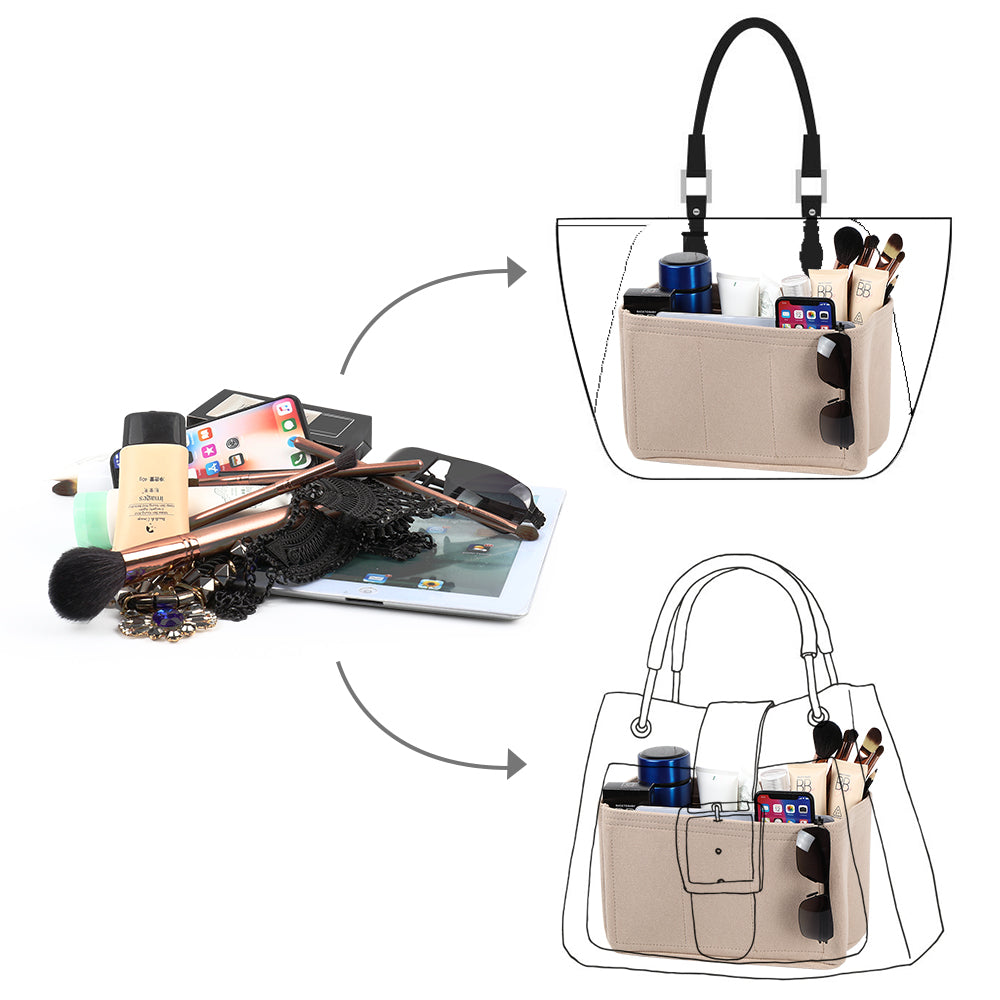 Premium Felt Purse Organizer Insert with Zipper - Structured Handbag Shaper for Tote Bags