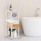4-Tier Metal Towel and Storage Rack, Freestanding Small Shelf Unit for Bathroom and Living Room, White Finish