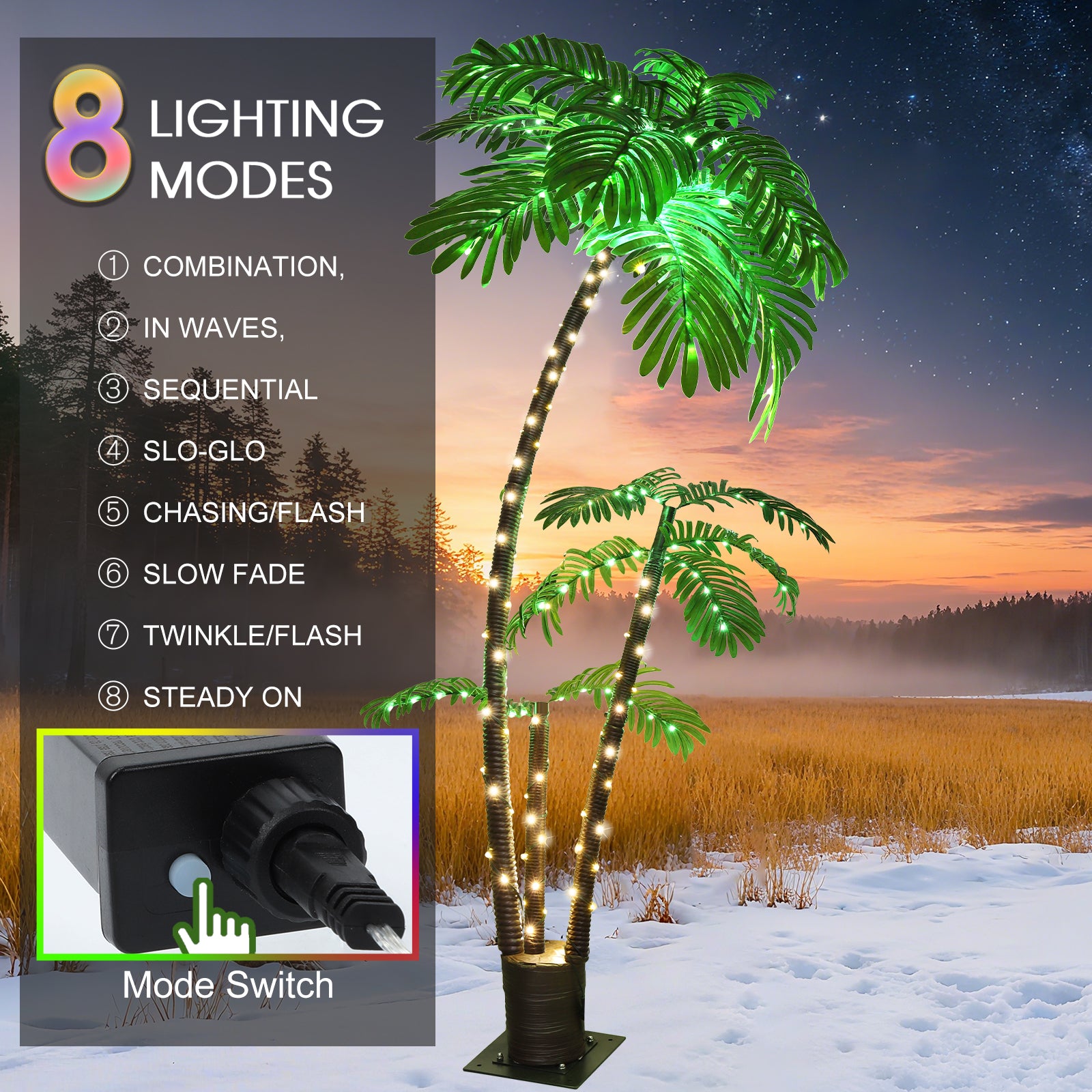 6FT Lighted Palm Tree - LED Artificial Faux Tree Lights for Outdoor Patio & Bar Decor w/ 8 Modes