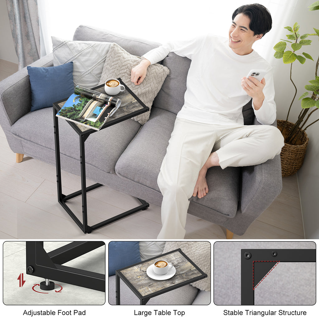 C-Shaped End Table, Snack Side Table Slide Under Sofa for Couch & Bed, Space Saving Sofa Table, Modern Gray,