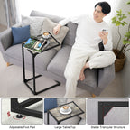 C-Shaped End Table, Snack Side Table Slide Under Sofa for Couch & Bed, Space Saving Sofa Table, Modern Gray,
