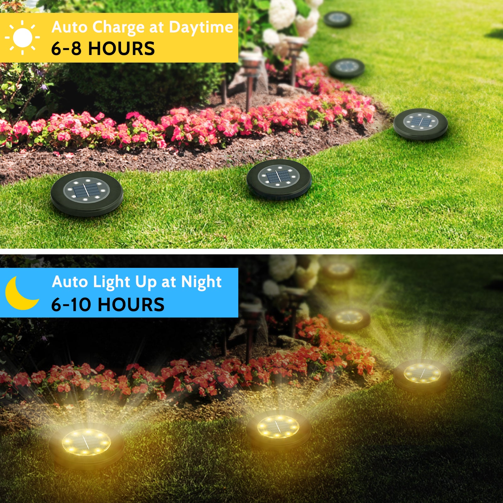 8 Pack Solar Ground Lights, 8 LED Waterproof Solar Disk Lights, IP65 Outdoor Landscape Lighting for Garden, Pathway, Yard & Walkway (Cool White/Warm White)