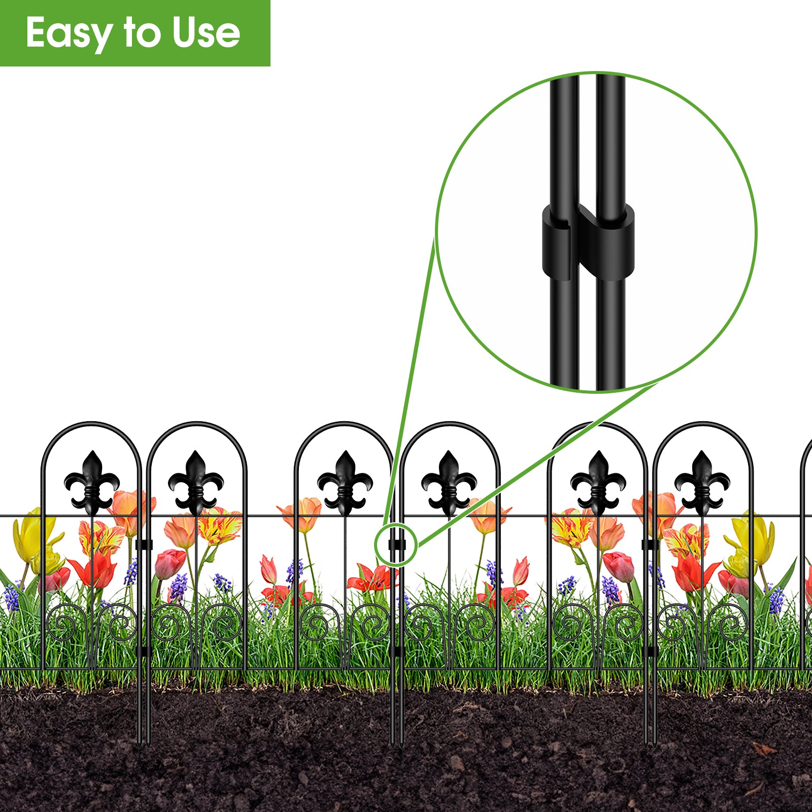 20-Pack Decorative Garden Fence, 16.5"H Fleur-de-lis Animal Barrier for Patio & Yard, Rustproof Metal Wire,
