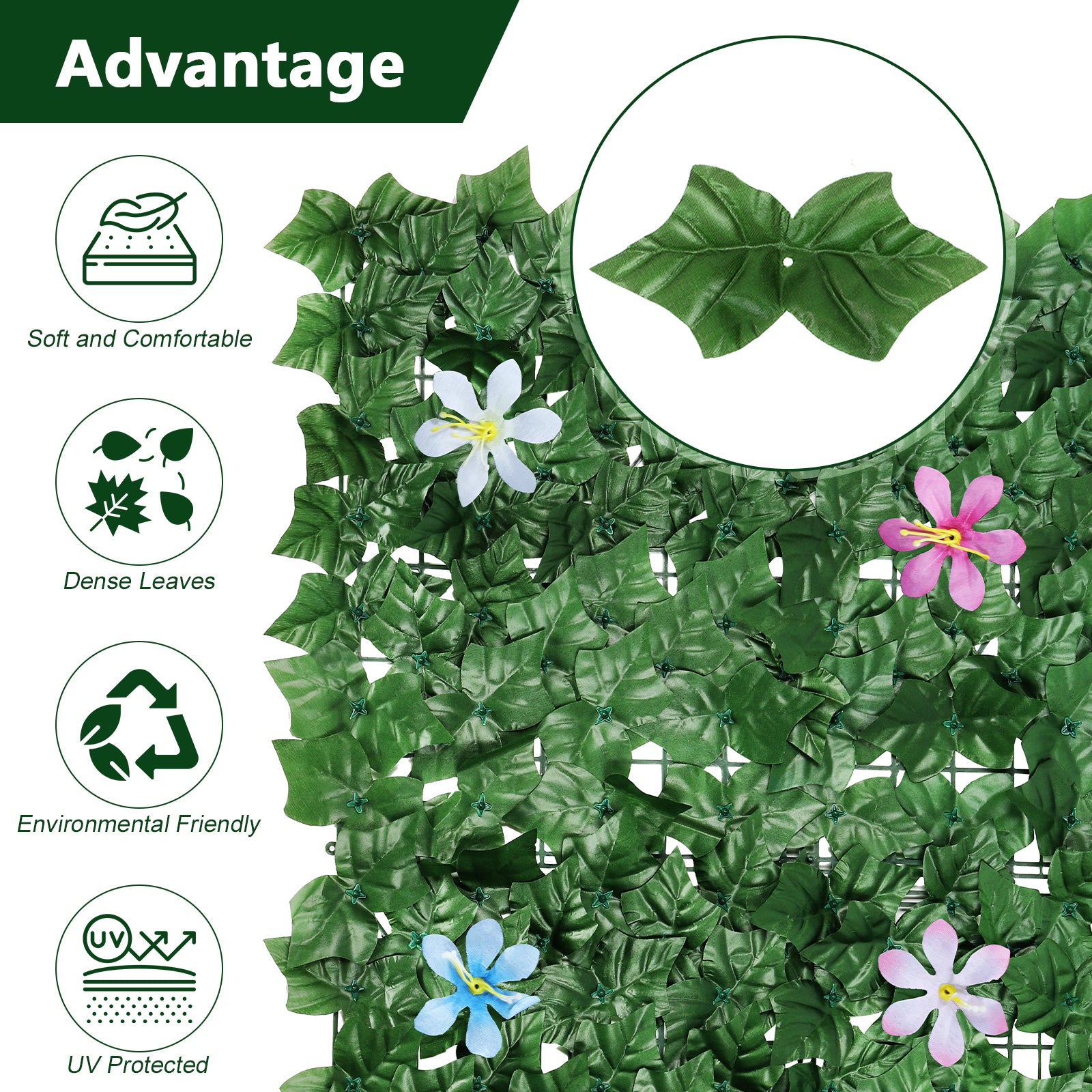 12.5inch x 16.5inch Artificial Ivy Fence with Flowers - Faux Vine Privacy Screen for Apartment Balcony & Backyard