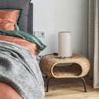 Minimalist Cylindrical Tripod Bedside Lamps (Set of 2)， Small Nightstand Lamps with Linen Shade.
