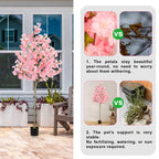 6FT Artificial Cherry Blossom Tree, Lifelike Pink Silk Faux Sakura Tree with Moss Covered Plastic Planter Pot, No Maintenance Fake Flower Tree Decor for Home Living Room Office Wedding Garden Party Indoor Outdoor
