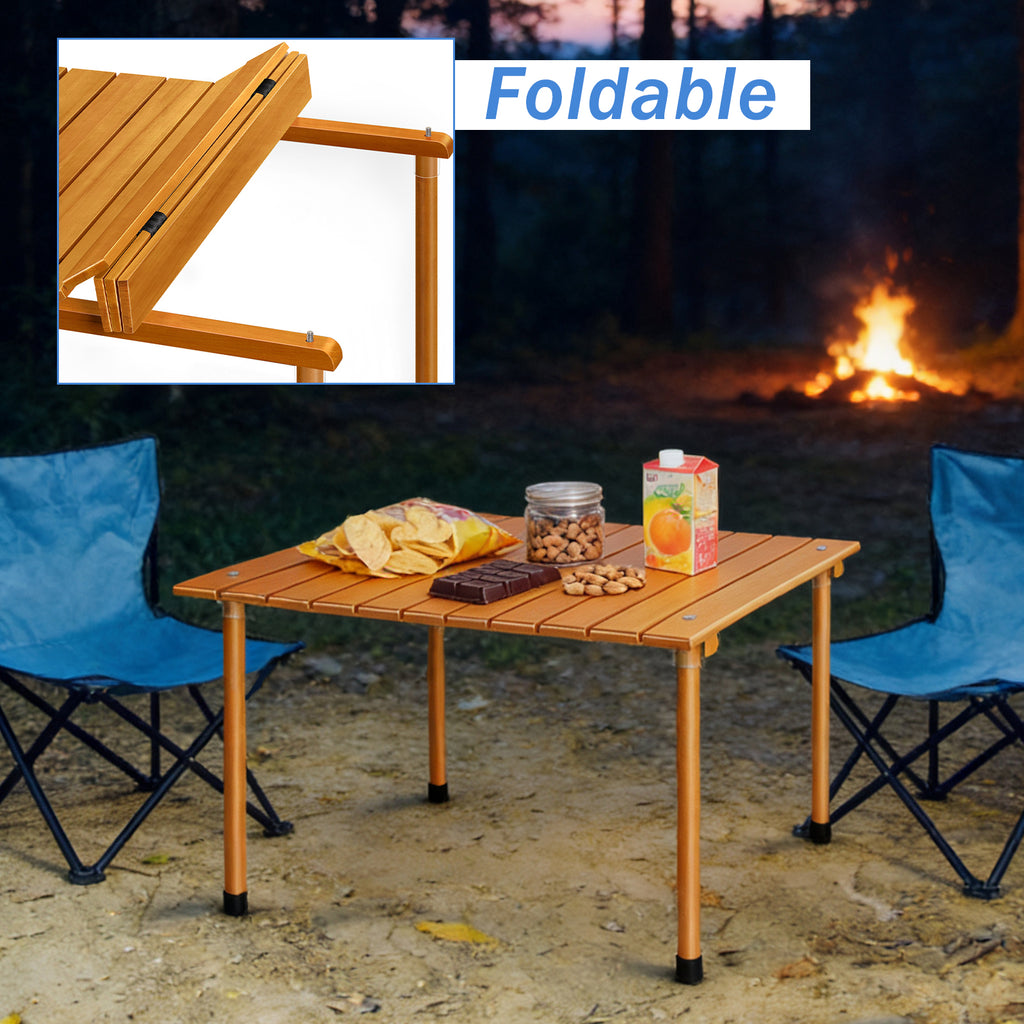 Portable Bamboo-Style Folding Camping Table, Roll-Up Square Table with Carry Bag for Outdoor Picnic & Home Use