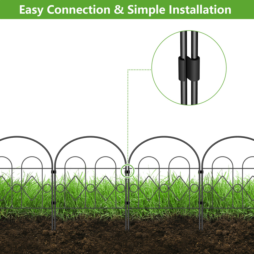 35-Panel Garden Fence Border - Arch & Diamond Design No-Dig Animal Barrier - Decorative Metal Fencing for Patio & Lawn