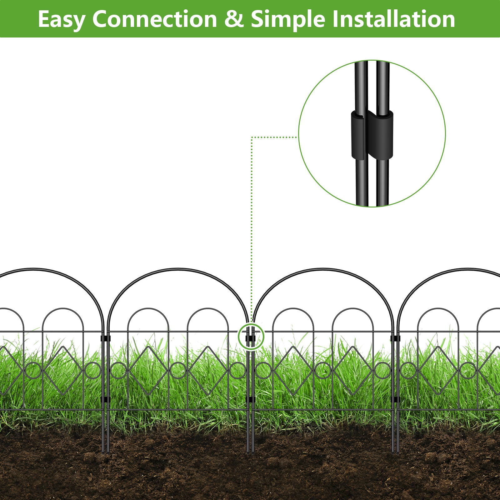 35-Panel Garden Fence Border - Arch & Diamond Design No-Dig Animal Barrier - Decorative Metal Fencing for Patio & Lawn