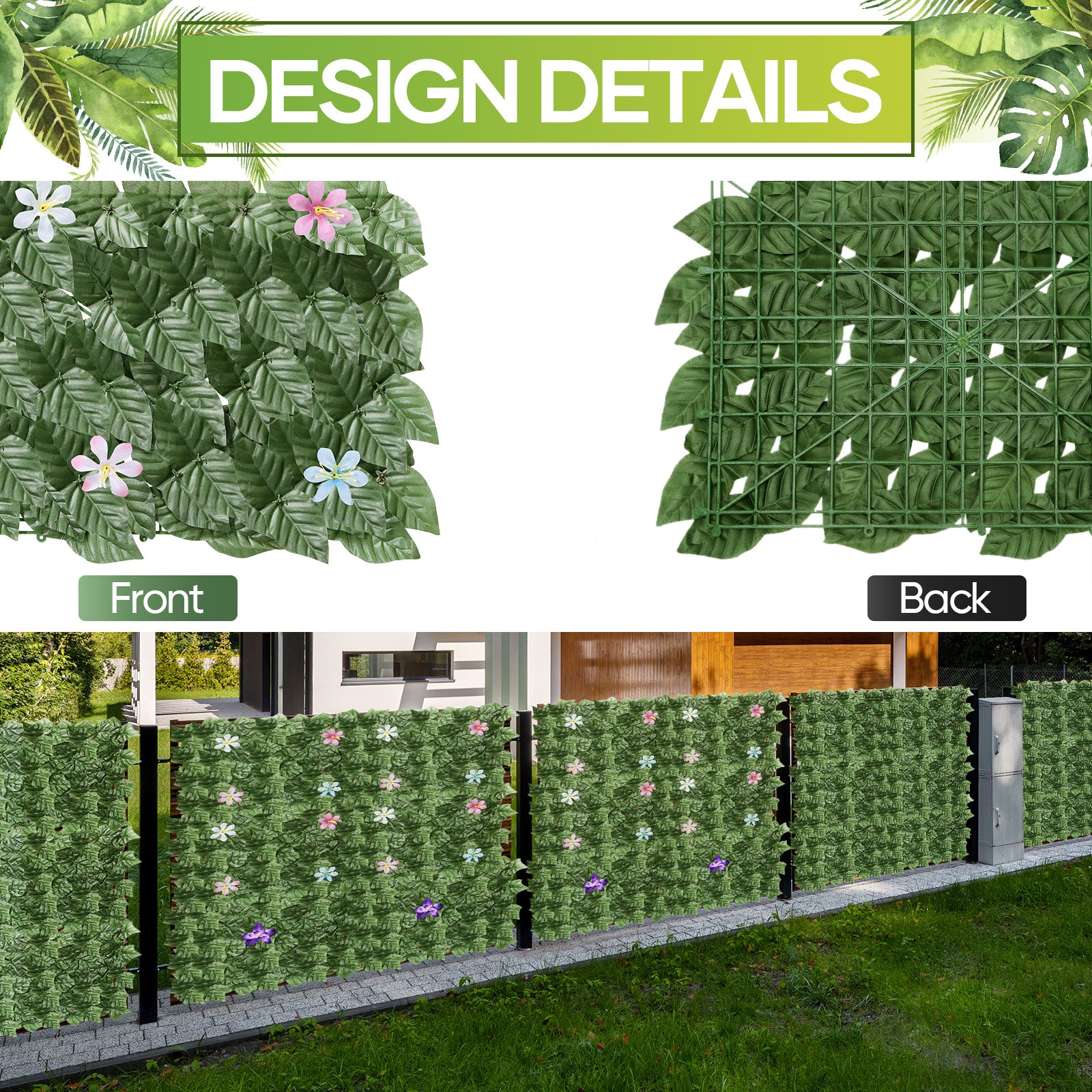24-Pack Artificial Ivy Privacy Fence Panels (91inch x 46inch) - Faux Leaf Hedges for Outdoor Landscaping