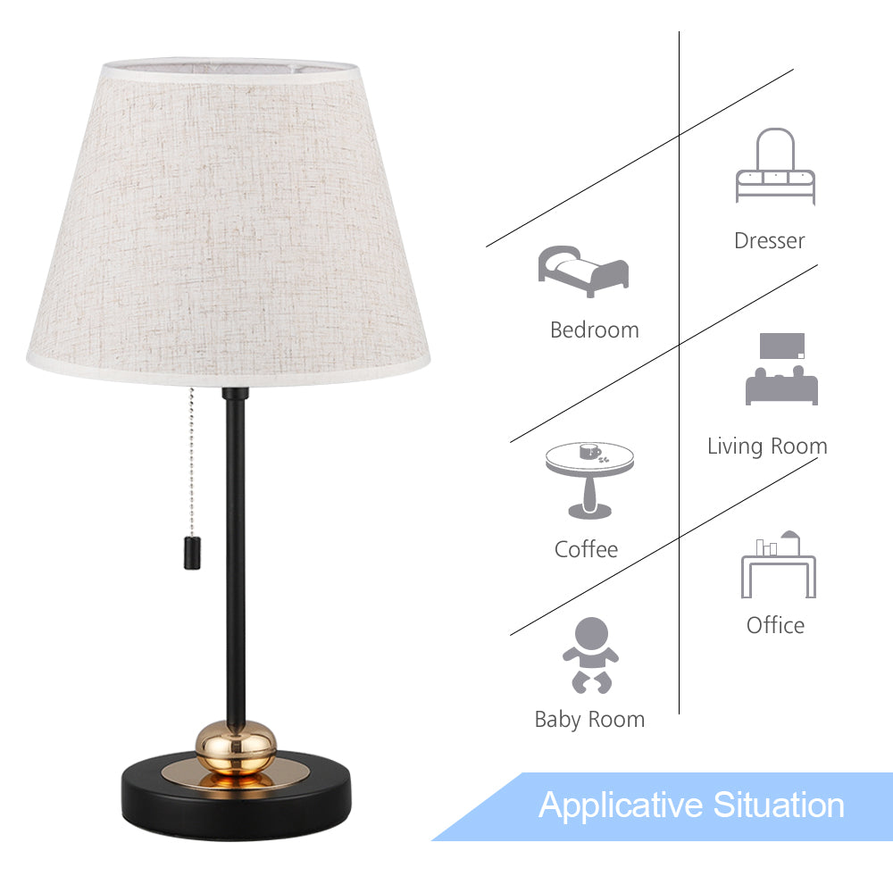 Modern Nightstand Lamp Set with Black/Linen Finish， Unique Metal Base Lamps for College Dorm.