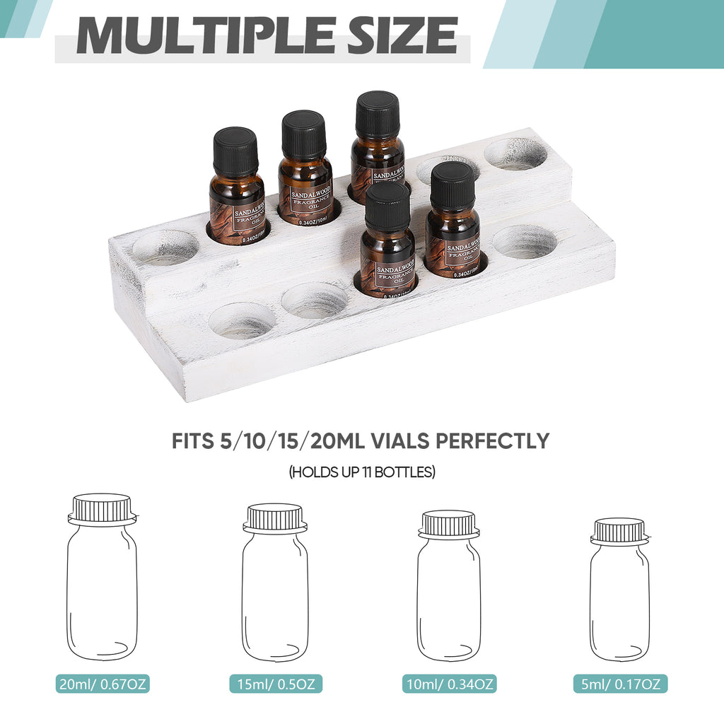 Set of 2 Essential Oil Storage Racks, 2-Tier White-Wash Wooden Display Holders for 5/10/15/20ml Bottles, Nail Polish Organizer