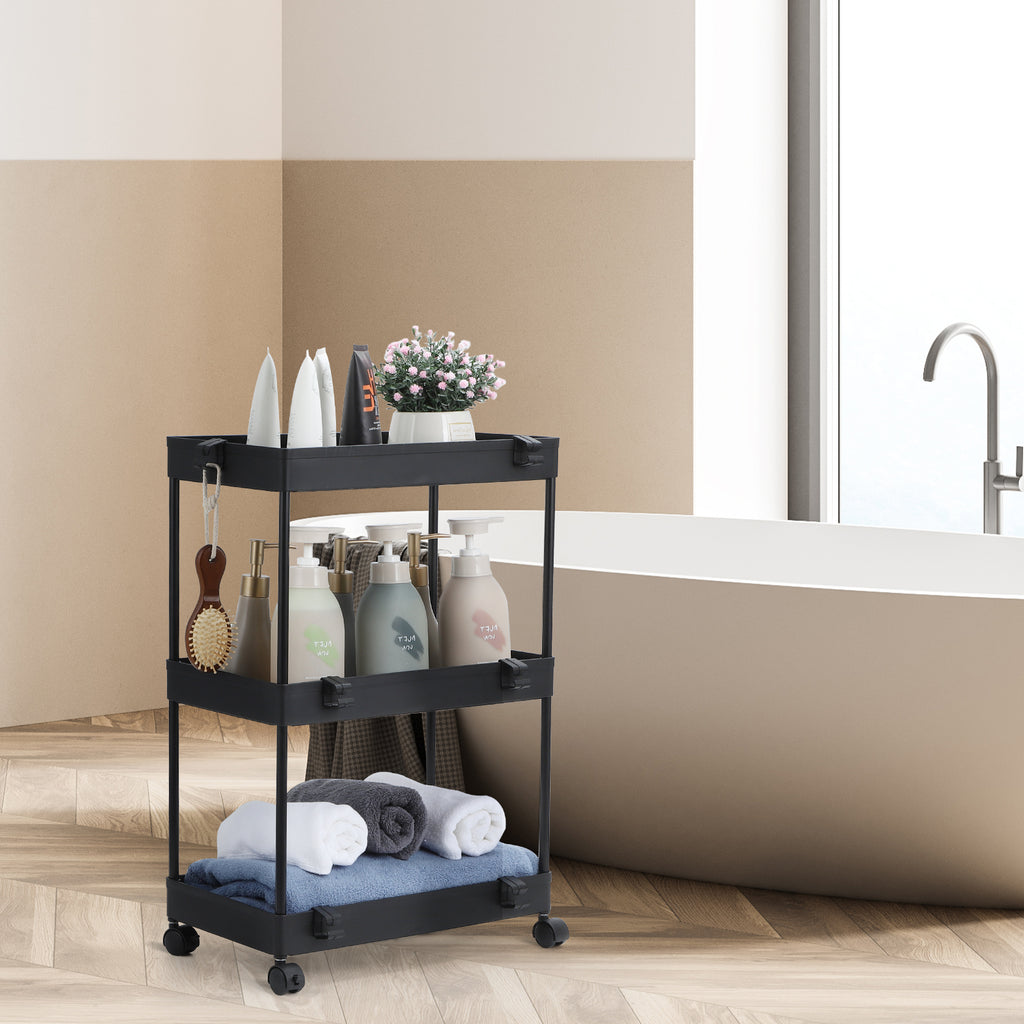 2-Pack 3-Tier Slim Storage Cart on Wheels - Mobile Rolling Utility Rack for Kitchen, Bathroom & Laundry