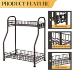 2-Tier Kitchen Spice Rack Organizer - Multi-Purpose Bathroom Counter Shelf with Hooks - Space-Saving Standing Storage, Brown